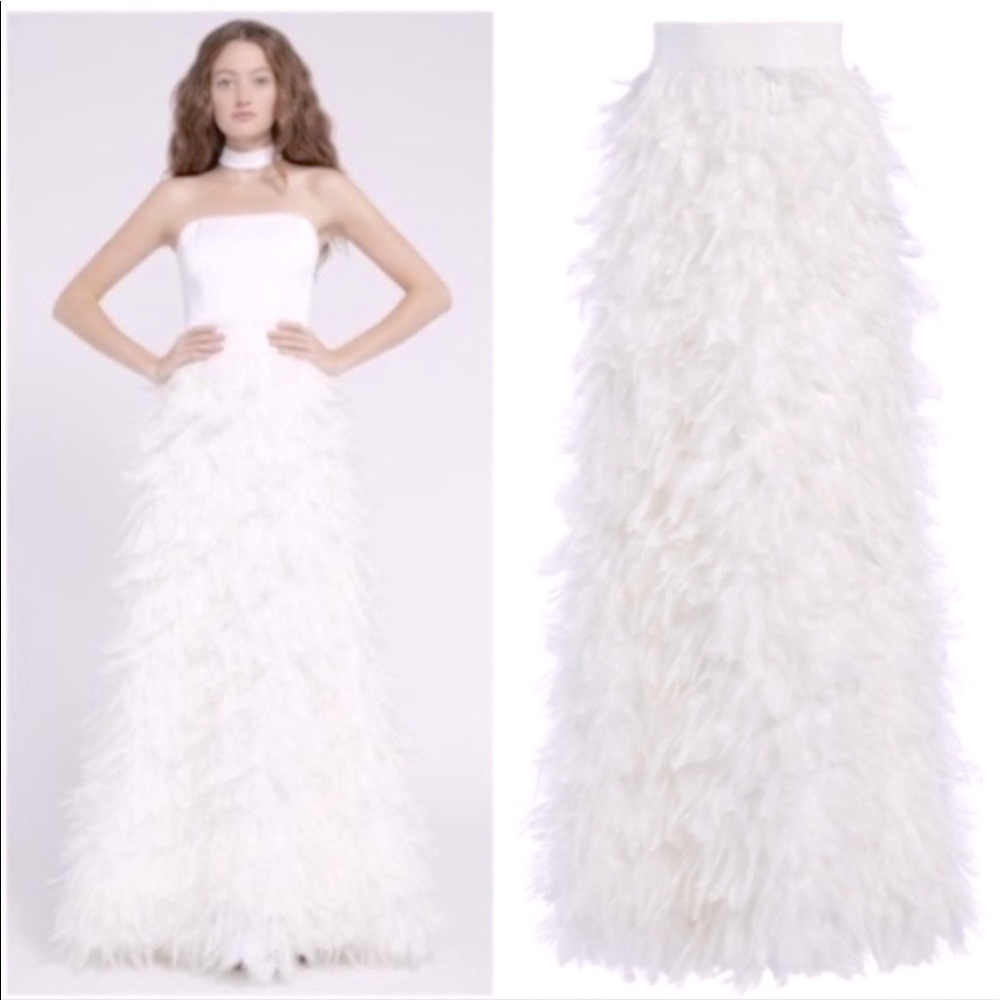 ALICE + OLIVIA Ursula Long Ball Gown Feather Skirt